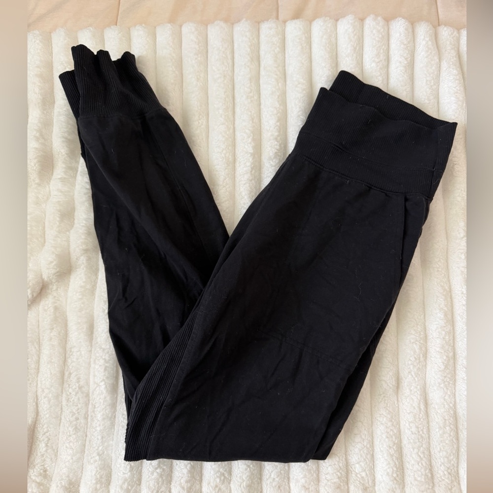 Athleta Venice Black Ribbed-Waist Joggers